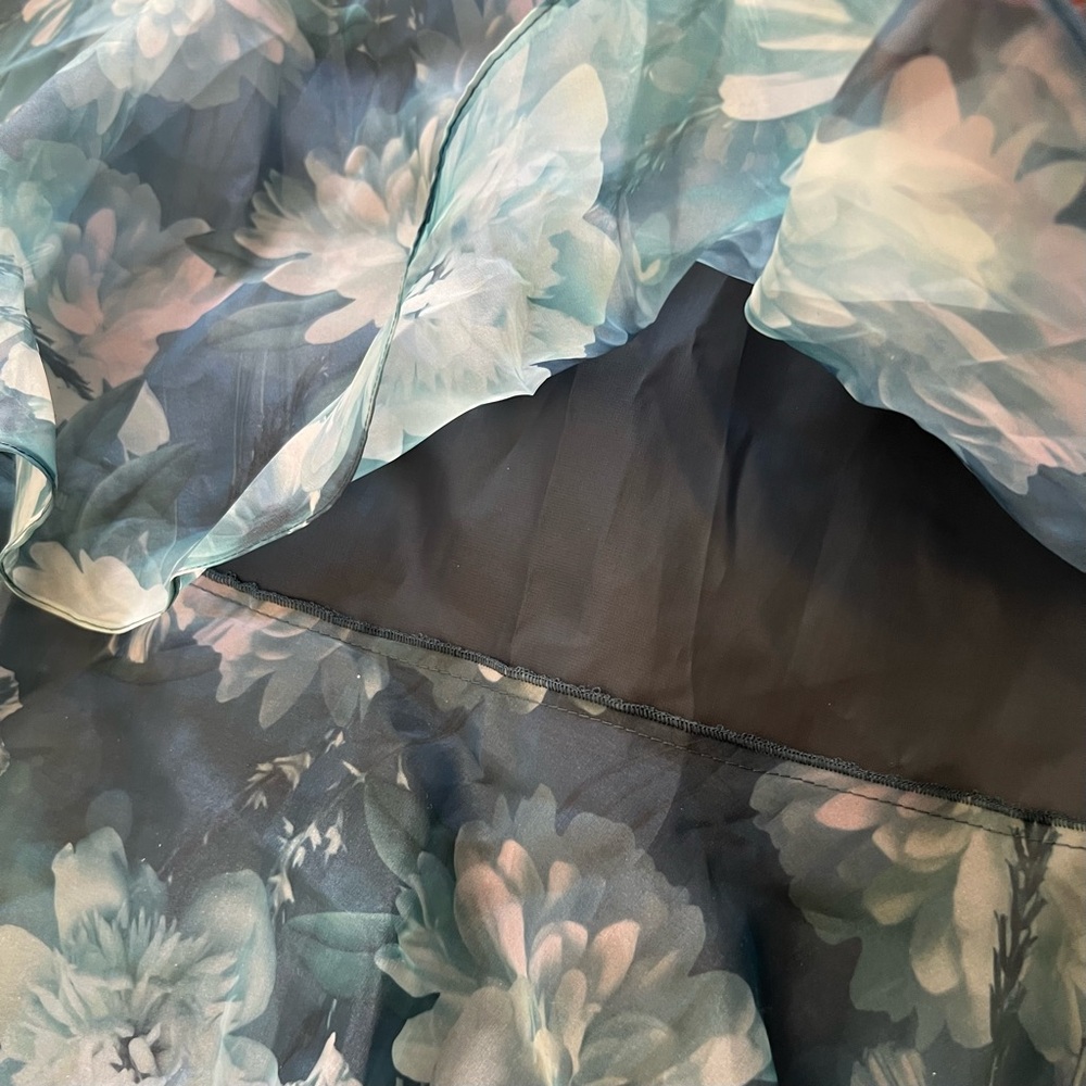 NWT Lulu's ‘Darling Vision’ Teal Floral Organza Tiered Midi Dress Sz Medium - Picture 7 of 11